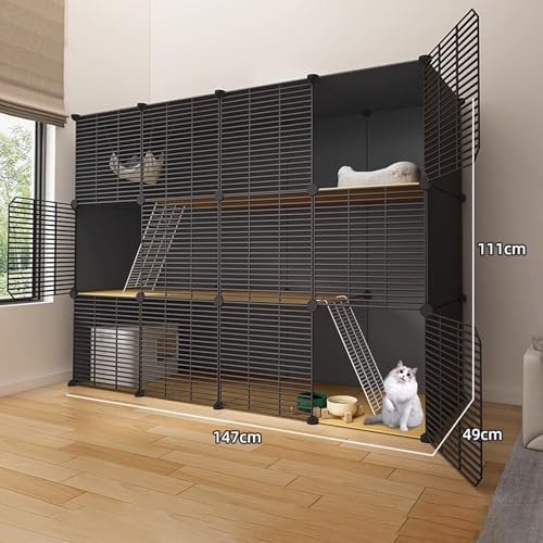 Modular Cat Litter Box with Metal Panels & Doors, Spacious Indoor Playpen for Cats, Rabbits & Small Pets (111x49x111cm) - Stylish & Functional Pet Enclosure