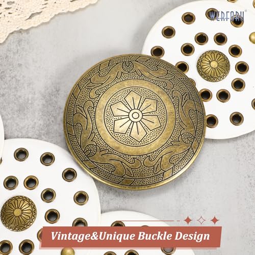 Image of WERFORU Women Wide Western Disc Belt Cowgirl Boho Leather Belt for Jeans Dress