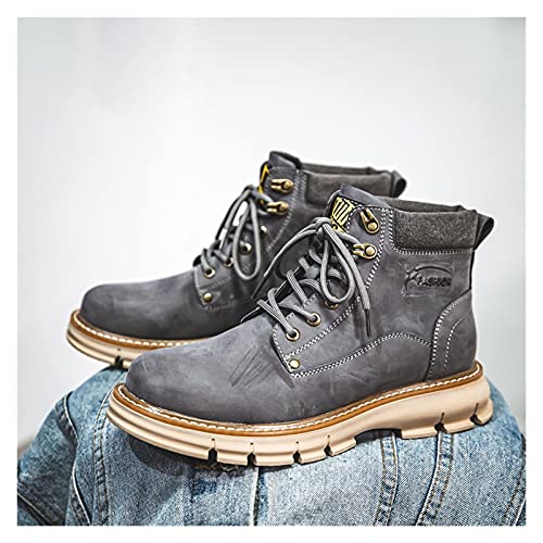 High Rise Hiking Boots, Ankle Work Boots Men, Vintage Fashion High- top Desert Boots, Comfortable Leather Safety Combat Footwear,Non- Slip Outdoor Riding Garden Yard Walking