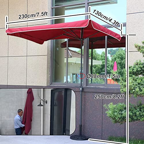 XIAOYUE Parasol ogrodowy 2,3 x 1,3 m, parasol balkonowy z uchwytem korbowym, półprostokątny parasol ścienny na rynek, czerwony