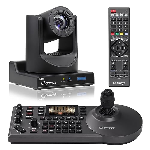 Chameye NDI PTZ Camera 30x Optical Zoom AI Auto Tracking PTZ Camera Kits + PTZ Camera Controller for Church Worship Education Events, C730N+E300 (K130N)