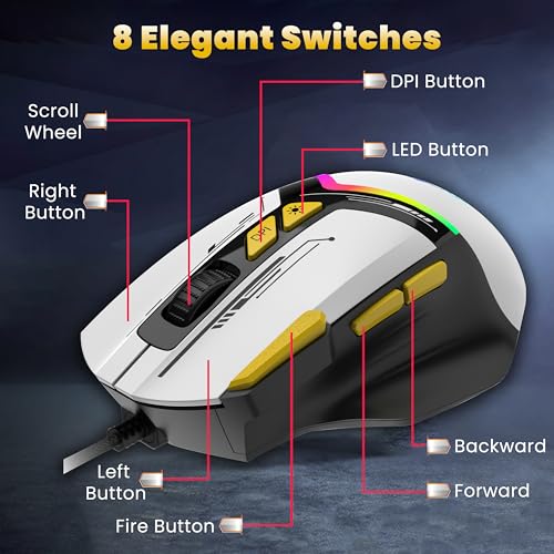 Image of Ant Esports GM333 Smartchoice Wired Gaming Mouse, 12800 DPI Optical Sensor, Ergonomic Design, RGB Lighting, Huano Switches, 1.5M Braided Cable, Inbuilt Software Support, Black /White /Yellow