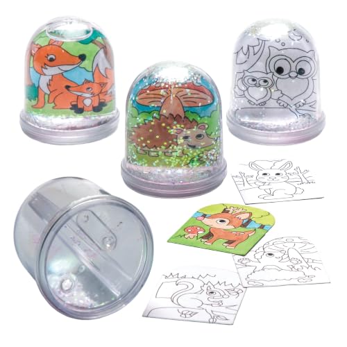 Baker Ross AR618 Schneekugeln zum Ausmalen Vorteilspack Motiv: Tiere im Wald Kreatives Kunst- und Bastelzubehör für Kinder zum Herstellen Personalisieren und Dekorieren (4 Stück) sortiert