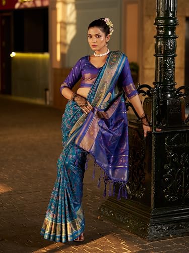 Image of SWORNOF Women's kanjivaram banarasi silk saree Zari Woven for festival Wedding silk with rich pallu Design sarees for women with Unstitched blouse piece