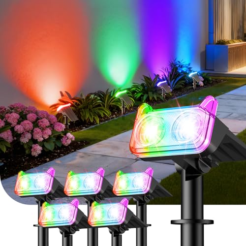GEARLITE Lámparas solares para jardín exterior, decoración navideña, luz de color, foco solar 6 unidades, IP65, resistente al agua, 8 modos de brillo, luces solares para decoración exterior de jardín
