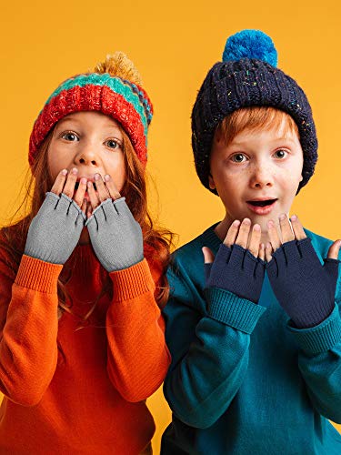 SATINIOR 4 Pairs Kids Long Half Fingerless Gloves Knitted Arm Winter Half Finger Mittens for Kids2