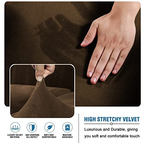 Aliecom Velvet Corner Sectional Couch Covers With Skirt Stretch Soft L Shape Sofa Cover For Dogs Anti Slip U-Shaped Couch Slipcover Living Room Pet Friendly Furniture Protector (Dark Coffee, Large) #TOP3