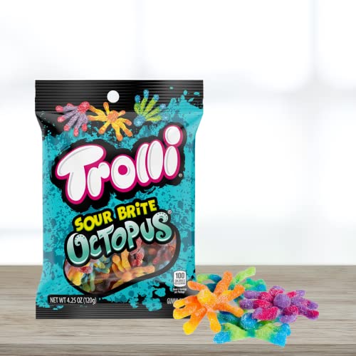 Trolli Sour Brite Octopus Gummy Candy, Individually Bagged Fruit Flavored Gummies, Fun Shaped Candies For Kids Birthday Parties, Pack Of 3, 4.25 Ounces #TOP4