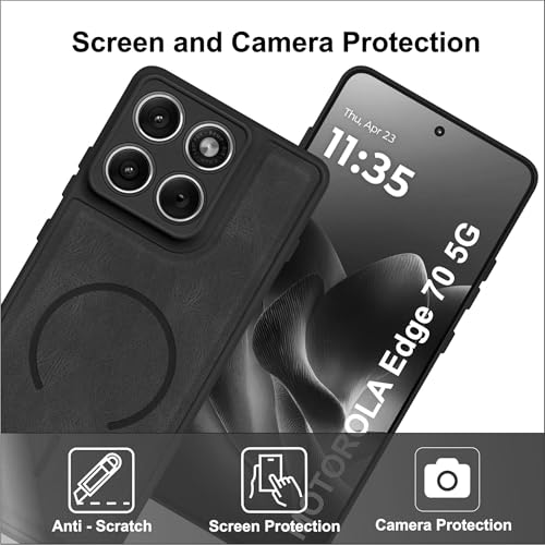 Image of SBMS Back Cover for Motorola Edge 70 5G | Ultra Slim Soft Rubberised Hard Case | Oil Feel Soft Leather Back | Mag-Safe Design (Mag-Safe Not Support) | Camera Protection Case for Moto Edge 70 (Black)