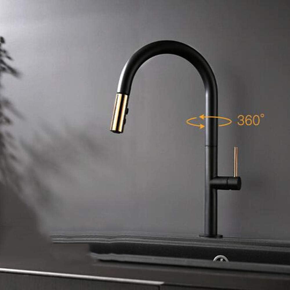 プルダウンスプレー付きキッチン ブラックブラスプル式防沫回転式温冷2モードシンクキッチン To pursue happiness