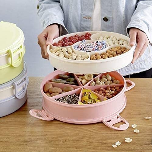 Caja de frutas secas Nueces Contenedor de almacenamiento de dulces Placas Bandeja de frutas secas de dos pisos con caja de dulces con tapa Sala de estar Snack Home Nuts Caja de semillas de melón Plato