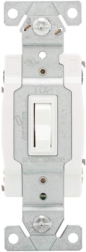 Eaton 1242-7W-BOX 15-Amp 120V Standard Grade 4-Way Toggle Switch with Push and Side Wiring, Grounding, White