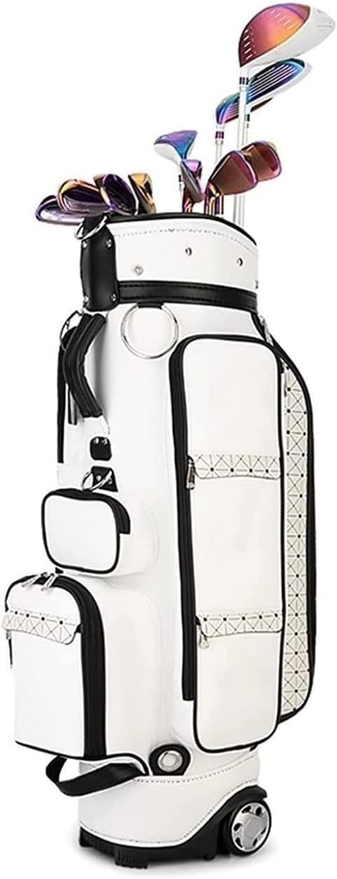 Golf Stand Bags for Men and Women Leather Golf Club Carry Bags Golf Equipment Portable Lightweight Golf Club Cart Bags, White