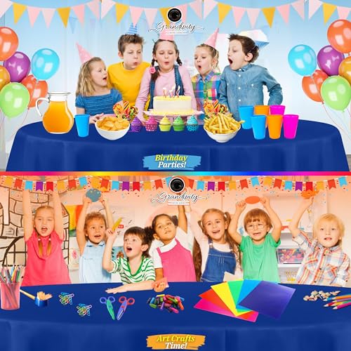 Image of Grandipity 24 Pack Premium Disposable Plastic Tablecloth 84 inch Inch Decorative Round Table Cover - Blue