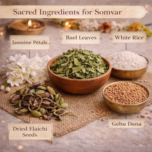 Image of Ritualistic Shiv Somvar Pavitra Hawan Samagri (350g) | with Bael Leaves, White Jasmine Petals & Elaichi | Gaushala Sourced Monday Puja Pack | Pure Natural Samagri for Shiv Puja, Sawan & Mahashivratri