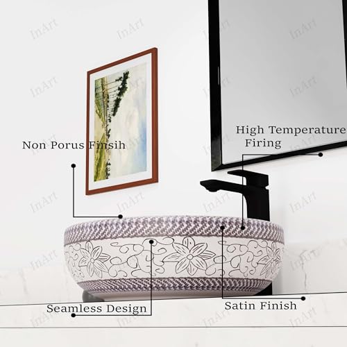 Image of InArt Ceramic Table Top Wash Basin | Counter Top Wash Basin For Bathroom & Living Room 40 X 40 X 14 Cm (Matt Finish)