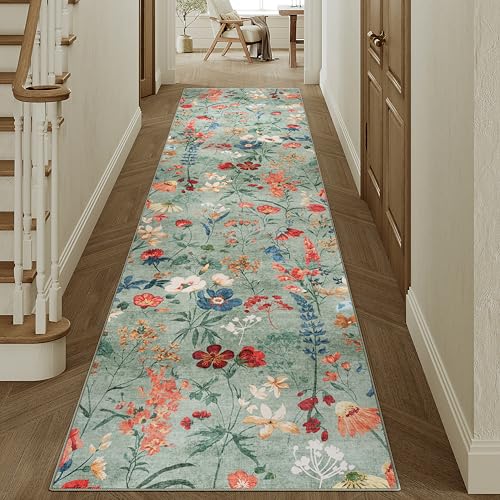 HUGEAR Läufer Flur Teppich 80x300cm Grün Waschbar Teppichläufer Runner – Ansicht 3