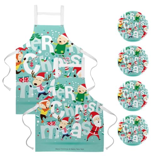 Lot de 2 tabliers de cuisine motif Père Noël animaux taille unique pour restaurant et bistrot