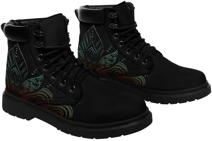 Cosmic Combat Ankle Boots, Sun Moon Celestial Bodies Mystical Symbols Inspired Lace-up Motorcycle Booties