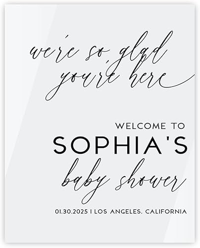 Andaz Press Letrero de bienvenida personalizado de acrílico blanco de 16 x 20 pulgadas, letrero de bienvenida para baby shower, letrero moderno de
