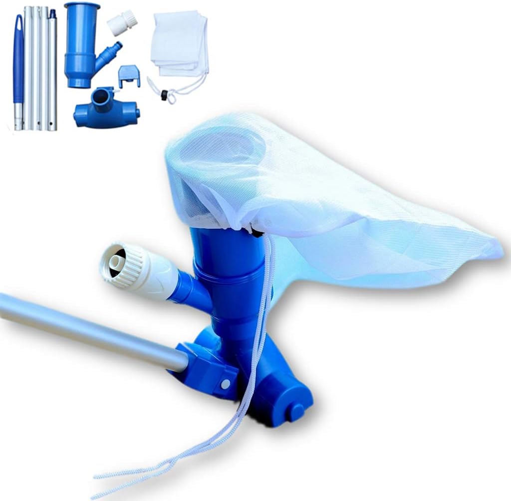 GKanMore Swimming Pool Vacuum Head with Bag and 47" Detachable Pole Portable Jet Vacuum Cleaner for Pool Spa Pond Jacuzzi Tub Cleaning Supplies and Accessories (Blue)