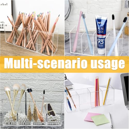 Image of Clear Makeup Brush Organizer,Acrylic Cosmetic Brushes Storage Holder with 4 Slots,Pencil Pen Holder for Desk,Desk Organizer and Accessories for Vanity