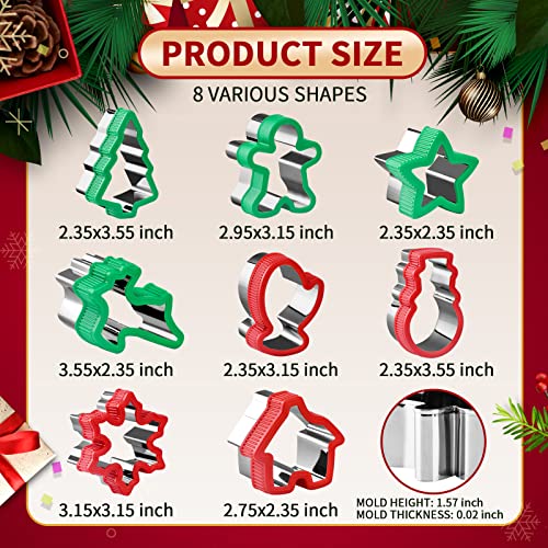 Christmas Cookie Cutter Set - 8 Piece Holiday Cookies Molds with Comfort Grip for Xmas Party Supplies/Favors - Including Glove, Snowman, Gingerbread Man, Star, Snowflakes, Christmas Tree, etc