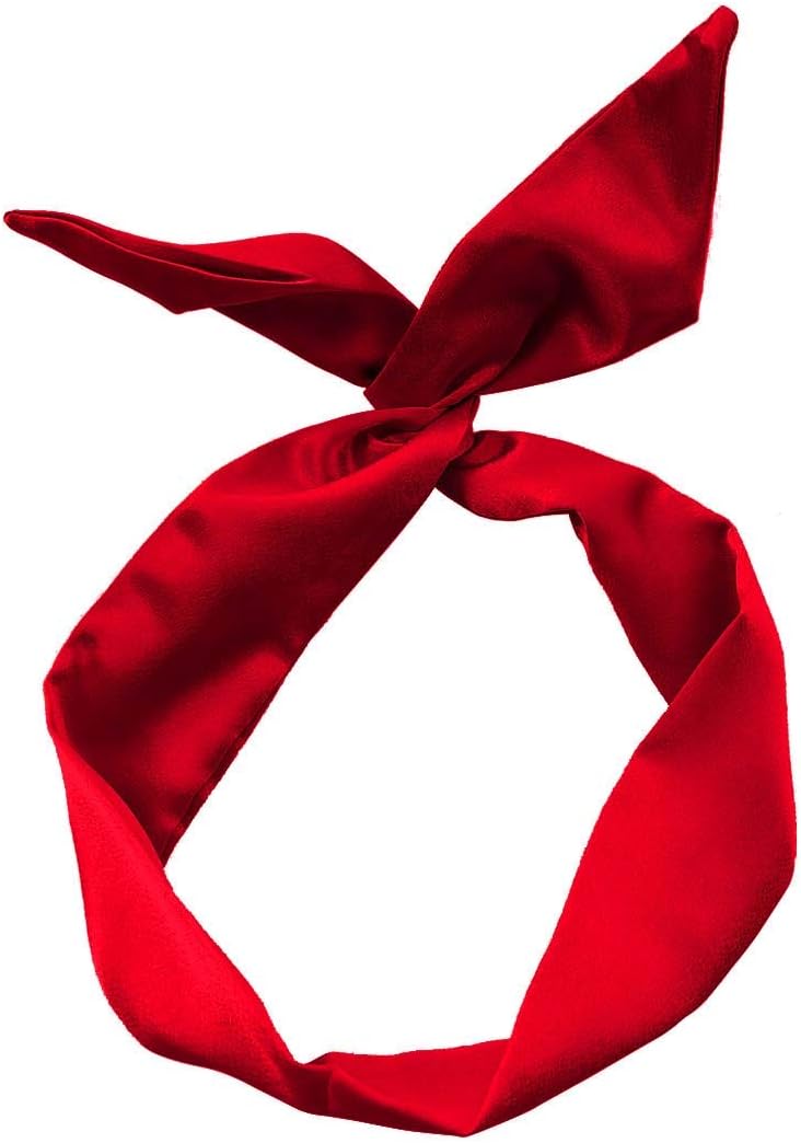 HYFEEL Wire Headbands for Women Knotted Bows Cute Fashion Plain Twisted Satin Ribbon Girls Hair Scarf Accessories Solid Colors - Red