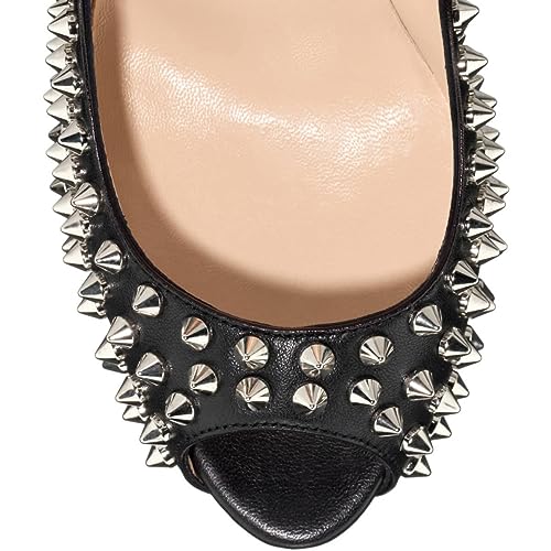 FSJ Women Classic Rivets Platform Heel Peep Toe Pumps High Stiletto Heel Slip On Studded Sexy Wedding Party Dance Shoes Size 4-16 US4