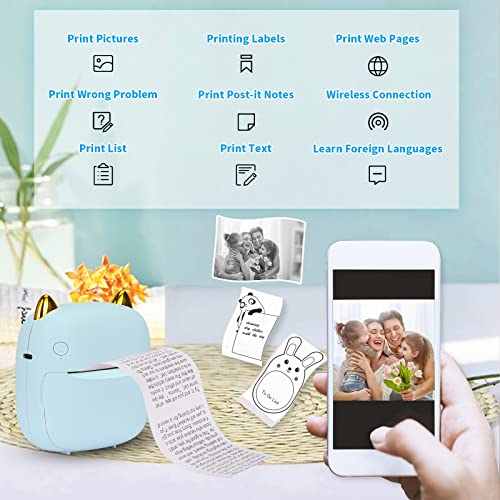 Huijukeji Mini Sticker Printer Pocket Inkless Thermal Printer With Rgb Light For Ios&Android, 10 Rolls Thermal Paper And Sticker, Bluetooth Smart Portable Receipt Printer For Photo Journal Notes Memo #TOP4