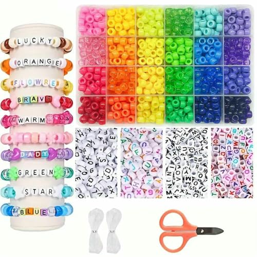 Kit de fabricación de pulseras de la amistad con cuentas de poni, 24 colores, Kandi, 720 piezas de arcoíris a granel y 980 cuentas con letras (24 y 200 letras).