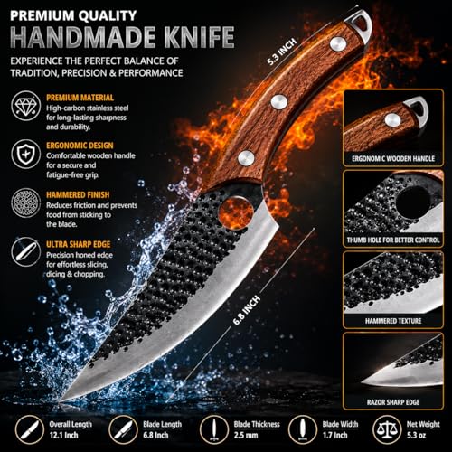 Image of Professional Japanese Kitchen Knife with Wooden Handle | Ultra Sharp Chef Knife for Meat, Vegetable & Fruit Cutting | Premium Damascus Steel Cooking Knife