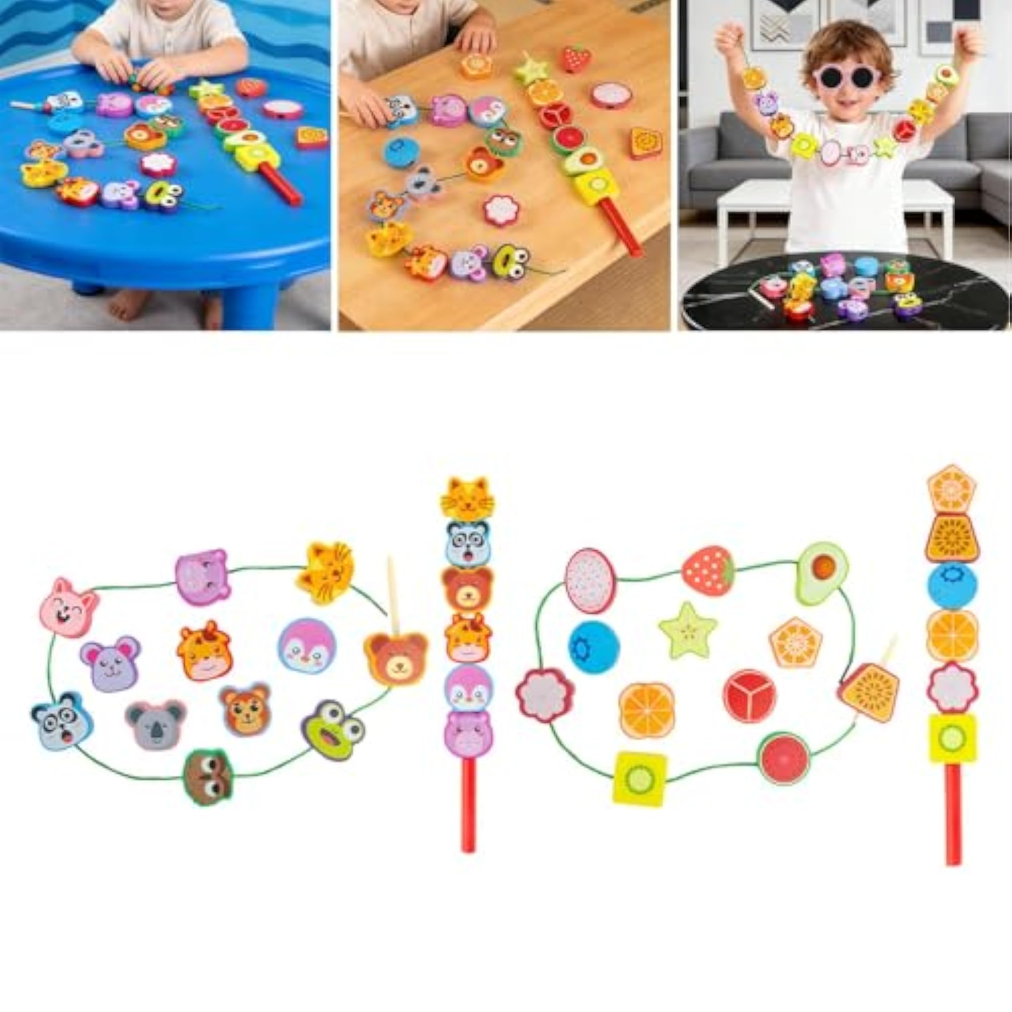 Wooden Lacing Beads for Toddler Stringing Activities
