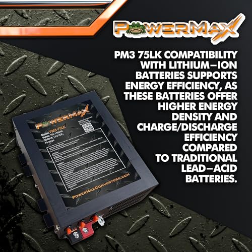 Image of PowerMax PM3 75LK RV Power Converter - 12 Volt 75 Amp with 3 Stage Smart Charging Mode, Lithium Compatible