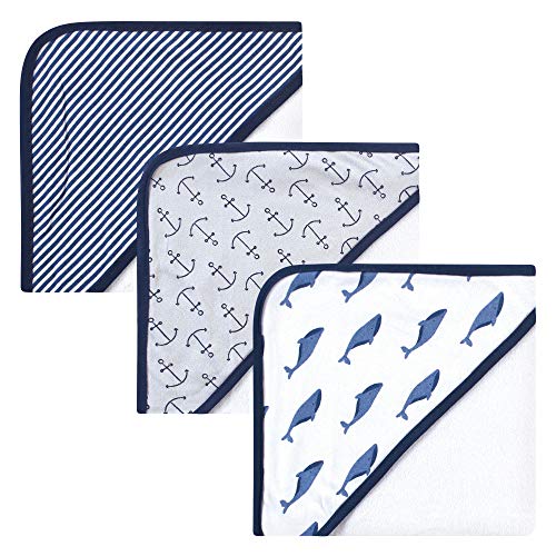 Image of Touched by Nature Unisex Baby Organic Cotton Hooded Towels, Blue Whale, One Size