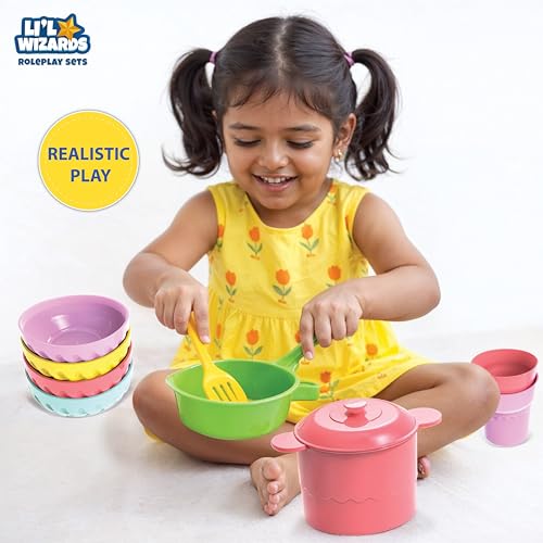 Image of Li'l Wizards Home Chef Play Set with Carry Basket|Kids Kitchen Accessories Set for for Kids Girls |Baking Cooking Playset for Girls|Pots Pans Playsets|Montessori Pretend Chef|Birthday Gifts Age 3+