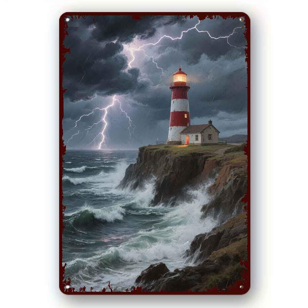 peiyeety Creative Metal Tin Sign Lighthouse in the storm Bar Pub Man Cave Novelty Funny Posters Bathroom Retro Parlor Cafe Garage Plaque Holiday Tin Signs Wall Decor 8x12 Inch