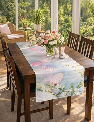KAMACA Tischläufer Osterfreude – 40x150 cm Läufer für Frühling & Ostern – Zartes Ostereier-Motiv in Pastell – Hochwertige Tischwäsche waschbar für Küche & Wohnzimmer