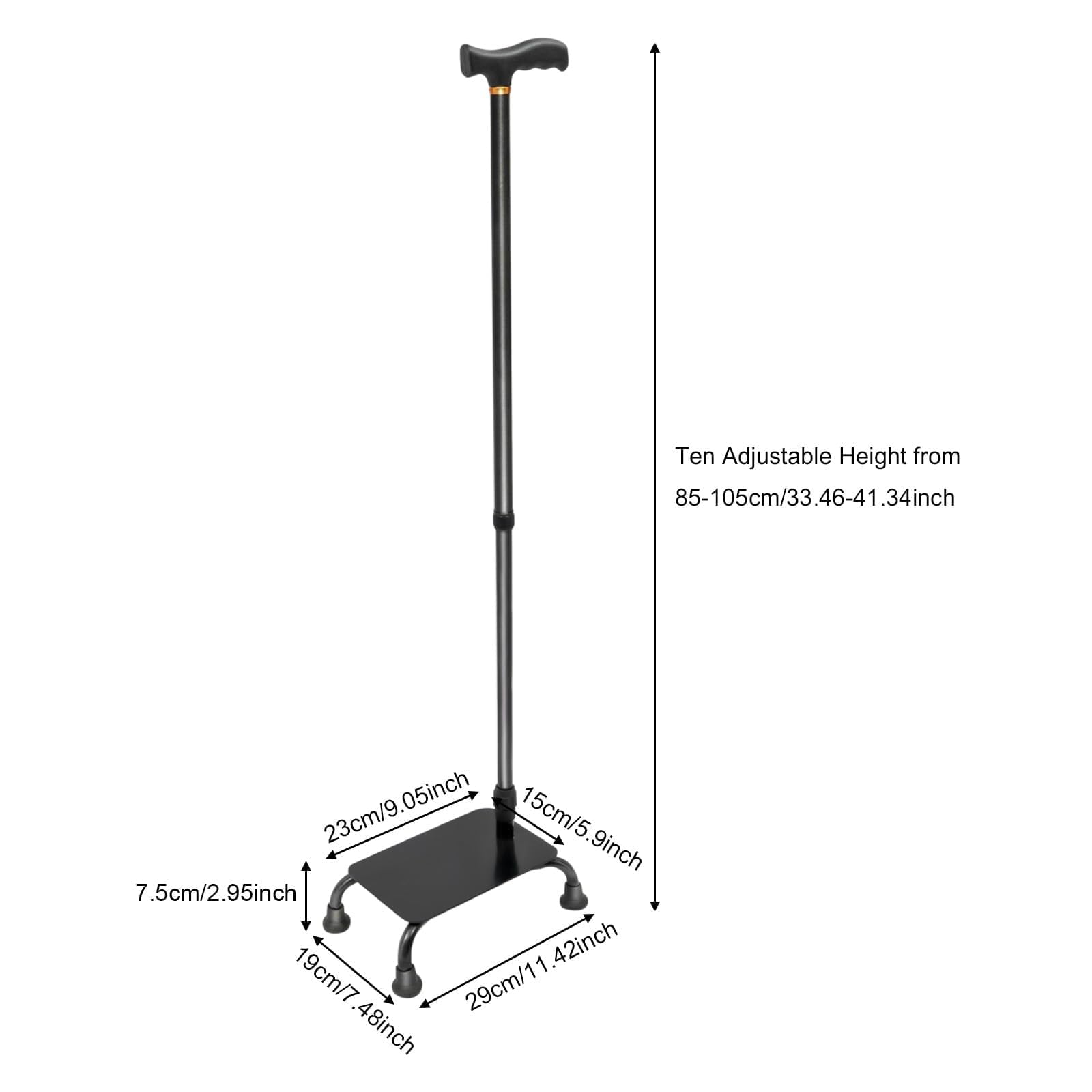 Bastone da passeggio per scale con altezza regolabile e base antiscivolo, bastone di aiuto per la mobilità per anziani su scale, uso interno ed esterno