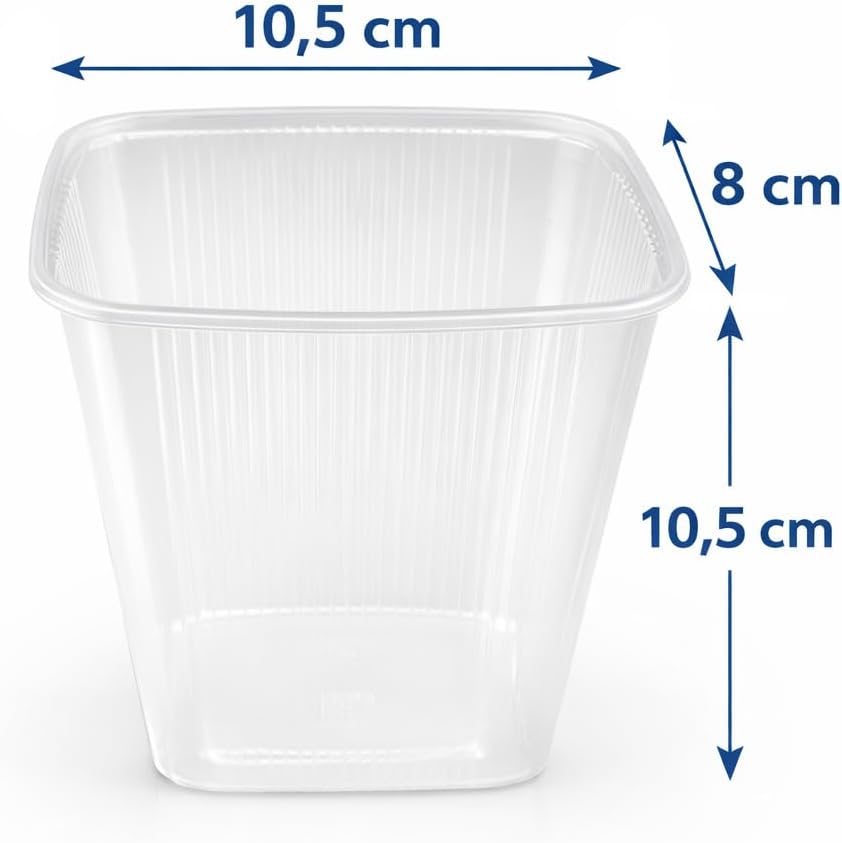 1,000 Deli Cups with Lids 500 ml - PP Rectangular Cups Stackable & Microwave Safe - Salad Cups / Packaging Cups