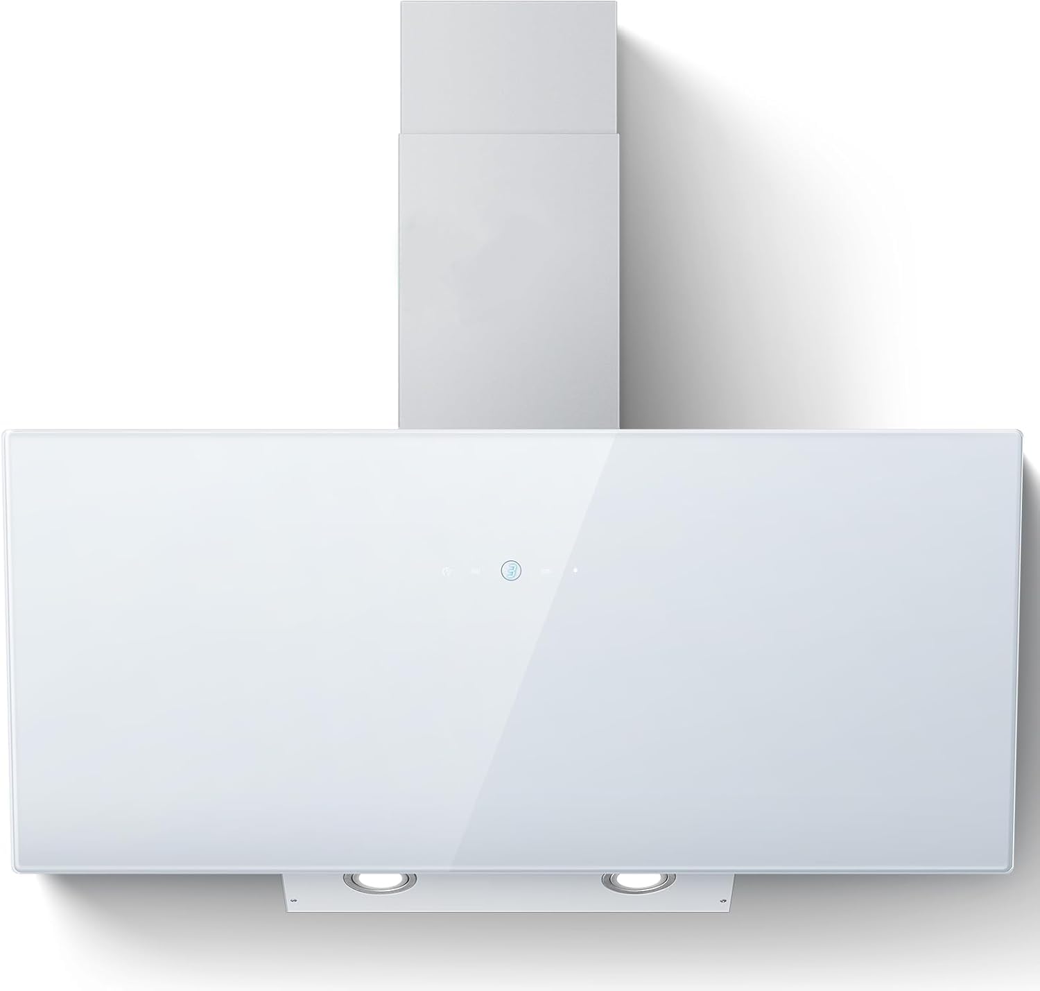 SNDOAS Campana Extractora Inclinada 90 cm, 700 m³/h Extractor Cocina de Filtro de Carbón Activo, A++, 3 Velocidades + Función Boost, Panel Táctil con Vidrio Templado, Recirculación/Extracció, Blanco