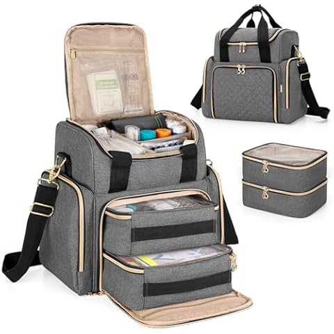 LUXJA Large Medicine Bag with 2 Removable Cases, Medicine Storage Bag with Multiple Storage Sections (Suitable for Travel or Home), Gray Cover