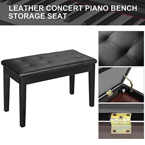 LAGRIMA Wooden Keyboard Piano Bench Stool with Storage for Beginner Black - Thumbnail 4