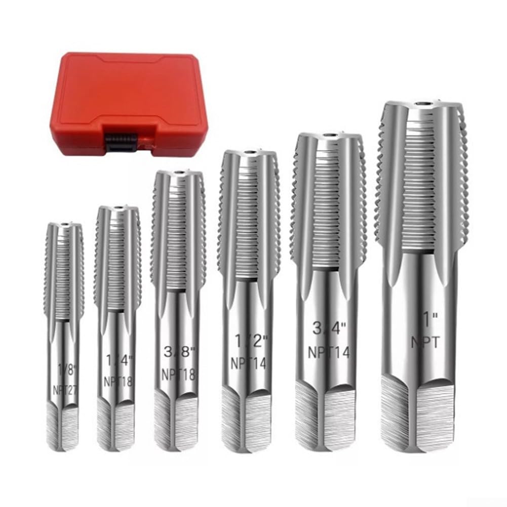 Kit NPT de acero inoxidable de 6 piezas con tamaños de 1 a 1/8 para un roscado industrial exacto