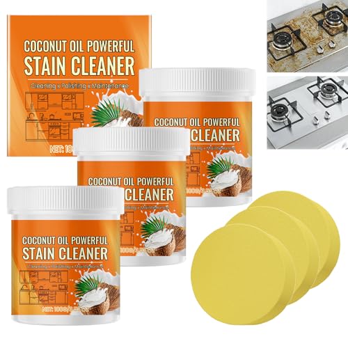 Pâte nettoyante et lustrante à l'huile de coco pour la cuisine, nettoyant puissant multi-usages, pâte nettoyante pour acier inoxydable, pour casseroles, poêles, fours et ustensiles de cuisine (3)