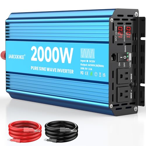Image of 2000 Watt Pure Sine Wave Power Inverter, 12V DC to 110 Vdc to 120 Vdc for Home, 2 AC Outlets and USB Port, LCD Display, with Remote Control