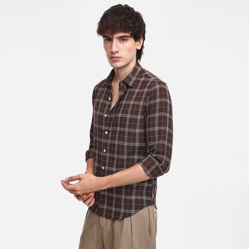 Image of CAHOOT Men's Tartan Plaid Shirt for Casual Wear | Spread Collar | Long Sleeve | Button Closure | Shirt Crafted with Comfort Fit for Everyday Wear