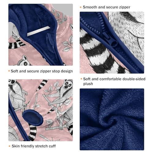 Lemur Pattern on Pink Background Toddler Fleece Jacket Girl Boys Hooded Fleece Jacket Coat Warm Outwear Zip-up 3-10T3