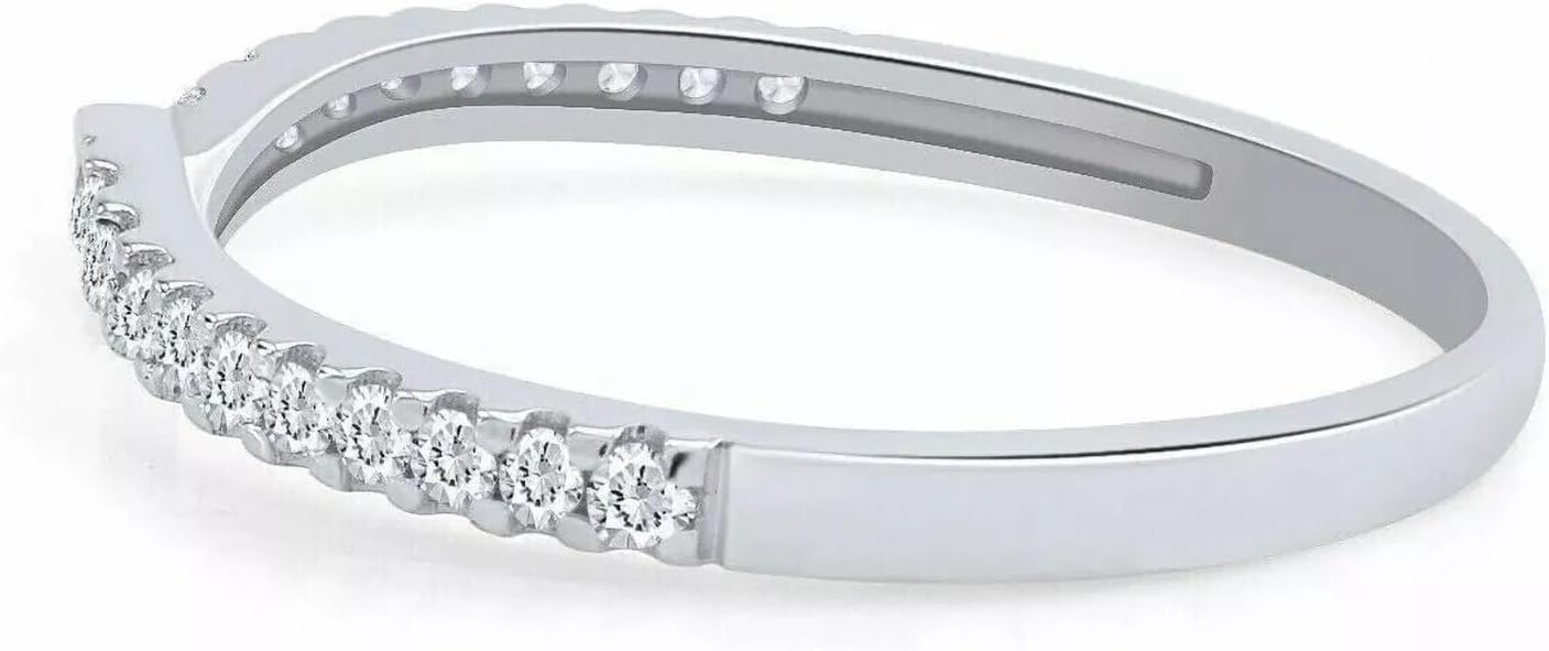 Round Cut Simulated White Diamond Curved Wedding Band Engagement Ring In 925 Sterling Silver 14K White Gold Finish for Women's