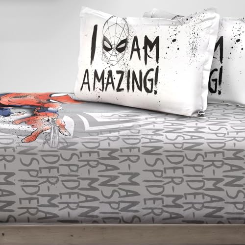 Image of Sassoon Marvel Spiderman (Amazing) Digital Printed, Cotton Single Bedsheet, 300 TC, 1 Pillow Cover, Fade Resistant, Bedsheet for Kid's Bedroom, (1.50m X 2.35m)